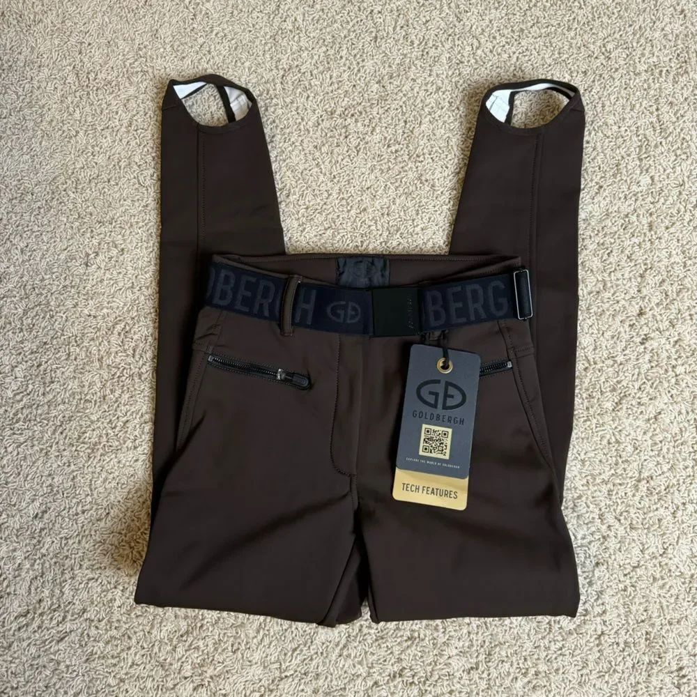 Goldbergh Paris Belted Dark Brown Slim-leg Stirrup Ski Pants Worn Once US 8